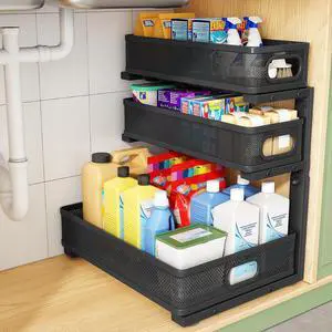 Kitstorack Under Sink Organizer, 1-Pack 3-Tier Height Adjustable Thickened Metal Pull out Cabinet Organizer Shelf, Slide out Storage Drawer Rack for Bathroom Kitchen Pantry Home Laundry Organization Kitstorack Under Sink Organizer, 1-Pack 3-Tier Height Adjustable Thickened Metal Pull out Cabinet Organizer Shelf, Slide out Storage Drawer Rack for Bathroom Kitchen Pantry Home Laundry Organization