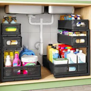 Kitstorack Under Sink Organizer, 2-Pack 3-Tier Height Adjustable Thickened Metal Pull out Cabinet Organizer Shelf, Slide out Storage Drawer Rack for Bathroom Kitchen Pantry Home Laundry Organization Kitstorack Under Sink Organizer, 2-Pack 3-Tier Height Adjustable Thickened Metal Pull out Cabinet Organizer Shelf, Slide out Storage Drawer Rack for Bathroom Kitchen Pantry Home Laundry Organization