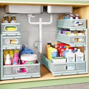 Under Sink Organizer, 2-Pack 3-Tier Height Adjustable Thickened Metal Pull out Cabinet Organizer Shelf, Slide out Storage Drawer Rack for Bathroom Kitchen Pantry Home Organization, LightBlue Under Sink Organizer, 2-Pack 3-Tier Height Adjustable Thickened Metal Pull out Cabinet Organizer Shelf, Slide out Storage Drawer Rack for Bathroom Kitchen Pantry Home Organization, LightBlue