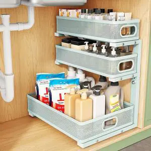Under Sink Organizer, 1-Pack 3-Tier Height Adjustable Thickened Metal Pull out Cabinet Organizer Shelf, Slide out Storage Drawer Rack for Bathroom Kitchen Pantry Home Organization, LightBlue Under Sink Organizer, 1-Pack 3-Tier Height Adjustable Thickened Metal Pull out Cabinet Organizer Shelf, Slide out Storage Drawer Rack for Bathroom Kitchen Pantry Home Organization, LightBlue