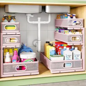 Kitstorack Under Sink Organizer, 2-Pack 3-Tier Height Adjustable Thickened Metal Pull out Cabinet Organizer Shelf, Slide out Storage Drawer Rack for Bathroom Kitchen Pantry Home Organization, Pink Kitstorack Under Sink Organizer, 2-Pack 3-Tier Height Adjustable Thickened Metal Pull out Cabinet Organizer Shelf, Slide out Storage Drawer Rack for Bathroom Kitchen Pantry Home Organization, Pink