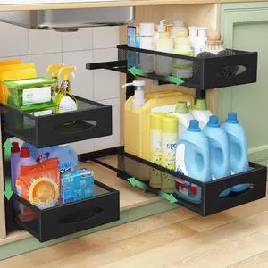 Under Sink Organizer, 2 Pack 2 Tier Pull out Cabinet Organizer Baskets with Mesh Sliding Drawers, Slide out Sink Storage Shelves for Home, Kitchen, Bathroom, Pantry, Office Organizers and Storag,Black Under Sink Organizer, 2 Pack 2 Tier Pull out Cabinet Organizer Baskets with Mesh Sliding Drawers, Slide out Sink Storage Shelves for Home, Kitchen, Bathroom, Pantry, Office Organizers and Storag,Black