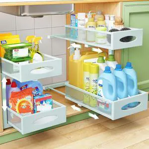 2 Pack Under Sink Organizer, 2 Tier Pull out Cabinet Organizer Mesh Baskets with 5 Adjustable Heights, Sliding Drawers Storage Shelf for Home, Kitchen, Bathroom, Pantry, Office, Countertop ,Blue 2 Pack Under Sink Organizer, 2 Tier Pull out Cabinet Organizer Mesh Baskets with 5 Adjustable Heights, Sliding Drawers Storage Shelf for Home, Kitchen, Bathroom, Pantry, Office, Countertop ,Blue