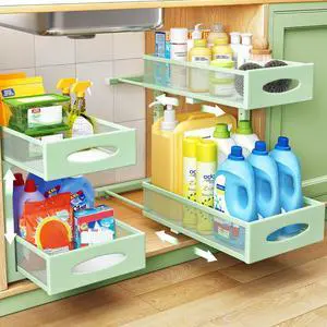 2 Pack Under Sink Organizer, 2 Tier Pull out Cabinet Organizer Mesh Baskets with 5 Adjustable Heights, Sliding Drawers Storage Shelf for Home, Kitchen, Bathroom, Pantry, Office, Countertop ,Green 2 Pack Under Sink Organizer, 2 Tier Pull out Cabinet Organizer Mesh Baskets with 5 Adjustable Heights, Sliding Drawers Storage Shelf for Home, Kitchen, Bathroom, Pantry, Office, Countertop ,Green