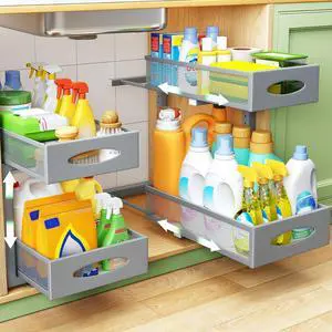2 Pack Under Sink Organizer, 2 Tier Pull out Cabinet Organizer Mesh Baskets with 5 Adjustable Heights, Sliding Drawers Storage Shelf for Home, Kitchen, Bathroom, Pantry, Office, Countertop ,Grey 2 Pack Under Sink Organizer, 2 Tier Pull out Cabinet Organizer Mesh Baskets with 5 Adjustable Heights, Sliding Drawers Storage Shelf for Home, Kitchen, Bathroom, Pantry, Office, Countertop ,Grey