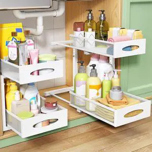 Under Sink Organizer, 2 Pack 2 Tier Pull out Cabinet Organizer Baskets with Mesh Sliding Drawers, Slide out Sink Storage Shelves for Kitchen, Bathroom, Pantry, Cabinet Organizers and Storage(White) Under Sink Organizer, 2 Pack 2 Tier Pull out Cabinet Organizer Baskets with Mesh Sliding Drawers, Slide out Sink Storage Shelves for Kitchen, Bathroom, Pantry, Cabinet Organizers and Storage(White)