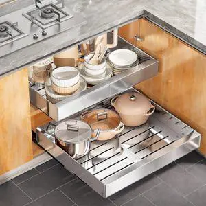 Pull out Cabinet Organizer, Stainless Steel Expandable(12"-20") Heavy Duty Slide out Drawers Fixed with Adhesive Nano Film for Pots, Roll out Shelf Storage for Kitchen Base(Silver-2pcs)(3 Rails) Pull out Cabinet Organizer, Stainless Steel Expandable(12"-20") Heavy Duty Slide out Drawers Fixed with Adhesive Nano Film for Pots, Roll out Shelf Storage for Kitchen Base(Silver-2pcs)(3 Rails)