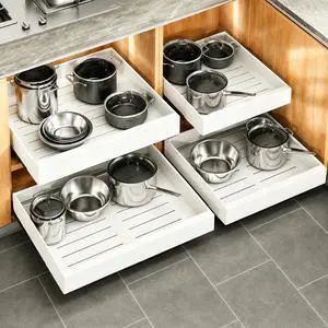 Pull out Cabinet Organizer, 4-pack, Expandable(12"-20") Heavy Duty Slide out Drawers Fixed with Adhesive Nano Film for Pots, Roll out Shelf Storage for Kitchen Base Cabinet Organization(3 Rails) Pull out Cabinet Organizer, 4-pack, Expandable(12"-20") Heavy Duty Slide out Drawers Fixed with Adhesive Nano Film for Pots, Roll out Shelf Storage for Kitchen Base Cabinet Organization(3 Rails)