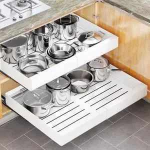 Pull out Cabinet Organizer, Wider Expandable(14"-24") Heavy Duty Slide out Drawers Fixed with Adhesive Nano Film for Pots, Roll out Shelf Storage for Kitchen Cabinet Organization(White-1pc)(3 Rails) Pull out Cabinet Organizer, Wider Expandable(14"-24") Heavy Duty Slide out Drawers Fixed with Adhesive Nano Film for Pots, Roll out Shelf Storage for Kitchen Cabinet Organization(White-1pc)(3 Rails)