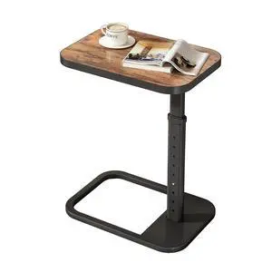 Kitstorack Adjustable Height C-Shaped End Table, 9-Level Side Table with Thickened Metal Rounded Edge, Couch Table Slides Under Sofa or Bed, Eating, Working, TV Tray Table for Small Spaces, Brown Kitstorack Adjustable Height C-Shaped End Table, 9-Level Side Table with Thickened Metal Rounded Edge, Couch Table Slides Under Sofa or Bed, Eating, Working, TV Tray Table for Small Spaces, Brown