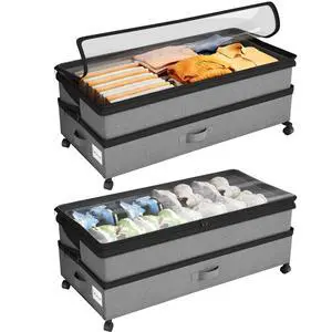 Kitstorack Under Bed Storage with Wheels 2Pack Height-adjustable Under Bed Storage Containers,Under Bed Shoe Storage Organizer with Clear Window&Label, Suitable for Clothes Storage, Gray Kitstorack Under Bed Storage with Wheels 2Pack Height-adjustable Under Bed Storage Containers,Under Bed Shoe Storage Organizer with Clear Window&Label, Suitable for Clothes Storage, Gray