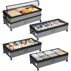 Kitstorack 4 Pack Height-adjustable Under Bed Storage with Wheels, Under Bed Storage Containers,Under Bed Shoe Storage Organizer with Clear Window&Label, Suitable for Clothes Storage, Gray Kitstorack 4 Pack Height-adjustable Under Bed Storage with Wheels, Under Bed Storage Containers,Under Bed Shoe Storage Organizer with Clear Window&Label, Suitable for Clothes Storage, Gray