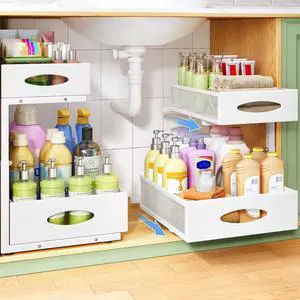 Under Sink Organizer, 1-Pack Pull Out Cabinet Organizer 2 Tier Metal Slide Out Storage Shelf Rack, L-Shaped Adjustable Height,Mesh Sliding Drawer for Kitchen, Bathroom, Laundry, Pantry, White, XL Under Sink Organizer, 1-Pack Pull Out Cabinet Organizer 2 Tier Metal Slide Out Storage Shelf Rack, L-Shaped Adjustable Height,Mesh Sliding Drawer for Kitchen, Bathroom, Laundry, Pantry, White, XL
