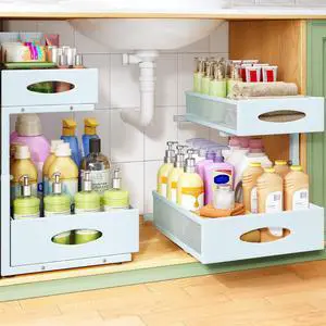 Under Sink Organizer, 2-Pack Pull Out Cabinet Organizer 2 Tier Metal Slide Out Storage Shelf Rack, L-Shaped Adjustable Height,Mesh Sliding Drawer for Kitchen, Bathroom, Laundry, Pantry, Blue, XL Under Sink Organizer, 2-Pack Pull Out Cabinet Organizer 2 Tier Metal Slide Out Storage Shelf Rack, L-Shaped Adjustable Height,Mesh Sliding Drawer for Kitchen, Bathroom, Laundry, Pantry, Blue, XL
