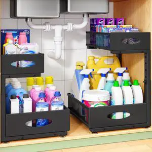 Under Sink Organizer, 1-Pack Pull Out Cabinet Organizer 2 Tier Metal Slide Out Storage Shelf Rack, L-Shaped Adjustable Height,Mesh Sliding Drawer for Kitchen, Bathroom, Laundry, Pantry, Black, XL Under Sink Organizer, 1-Pack Pull Out Cabinet Organizer 2 Tier Metal Slide Out Storage Shelf Rack, L-Shaped Adjustable Height,Mesh Sliding Drawer for Kitchen, Bathroom, Laundry, Pantry, Black, XL