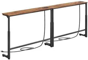 Kitstorack 2-Pack Narrow Console Table with Adjustable Height (25"-33") & 2 Power Outlets, Skinny Behind Couch Table, 78.8" Long x 5.9" Wide Sofa Side Table for Living Room, Rustic Brown Kitstorack 2-Pack Narrow Console Table with Adjustable Height (25"-33") & 2 Power Outlets, Skinny Behind Couch Table, 78.8" Long x 5.9" Wide Sofa Side Table for Living Room, Rustic Brown