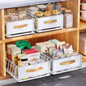 Pull out Cabinet Organizer,Heavy Duty Slide out Pantry Shelves Drawer Storage with Adhesive Nano Film,Sliding Mesh Cabinet Basket with Handle for Kitchen, Bathroom, Home, 9.8"W X 15.7"D X 6.2"H,White Pull out Cabinet Organizer,Heavy Duty Slide out Pantry Shelves Drawer Storage with Adhesive Nano Film,Sliding Mesh Cabinet Basket with Handle for Kitchen, Bathroom, Home, 9.8"W X 15.7"D X 6.2"H,White