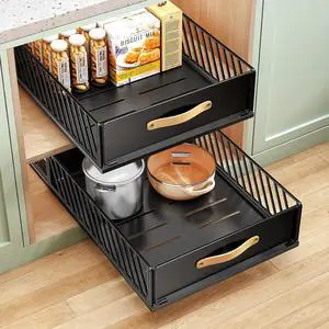 Pull out Cabinet Organizer,Heavy Duty Slide out Pantry Shelves Drawer Storage with Adhesive Nano Film,Sliding Mesh Cabinet Basket with Handle for Kitchen, Bathroom, Home, 15.8"W X 21"D X6.2"H,Black Pull out Cabinet Organizer,Heavy Duty Slide out Pantry Shelves Drawer Storage with Adhesive Nano Film,Sliding Mesh Cabinet Basket with Handle for Kitchen, Bathroom, Home, 15.8"W X 21"D X6.2"H,Black