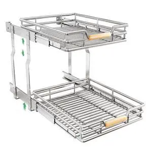 Pull out Cabinet Organizer, 2 Tiers 17"W X 21"D, Heavy Duty Smooth Sliding Under Cabinet Shelves for Pots and Pans, Full-Extension Roll out Drawers, Slide out Organization for Home Kitchen Pantry Pull out Cabinet Organizer, 2 Tiers 17"W X 21"D, Heavy Duty Smooth Sliding Under Cabinet Shelves for Pots and Pans, Full-Extension Roll out Drawers, Slide out Organization for Home Kitchen Pantry