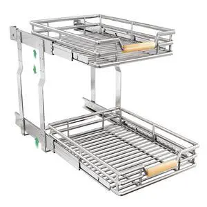 Pull out Cabinet Organizer, 2 Tiers 15"W X 21"D, Heavy Duty Smooth Sliding Under Cabinet Shelves for Pots and Pans, Full-Extension Roll out Drawers, Slide out Organization for Home Kitchen Pantry Pull out Cabinet Organizer, 2 Tiers 15"W X 21"D, Heavy Duty Smooth Sliding Under Cabinet Shelves for Pots and Pans, Full-Extension Roll out Drawers, Slide out Organization for Home Kitchen Pantry