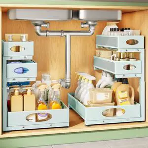 Kitstorack Under Sink Organizer 3-Tier Slide Out Drawer 2-Pack LightBlue | Height Adjustable, Metal Mesh Storage Rack, Pull out Cabinet Organizer Shelf for Bathroom Kitchen Pantry Home Organization Kitstorack Under Sink Organizer 3-Tier Slide Out Drawer 2-Pack LightBlue | Height Adjustable, Metal Mesh Storage Rack, Pull out Cabinet Organizer Shelf for Bathroom Kitchen Pantry Home Organization