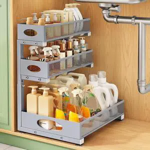 Kitstorack Under Sink Organizer 3-Tier Slide Out Drawer 1-Pack Grey | Height Adjustable, Metal Mesh Storage Rack, Pull out Cabinet Organizer Shelf for Bathroom Kitchen Pantry Home Organization Kitstorack Under Sink Organizer 3-Tier Slide Out Drawer 1-Pack Grey | Height Adjustable, Metal Mesh Storage Rack, Pull out Cabinet Organizer Shelf for Bathroom Kitchen Pantry Home Organization
