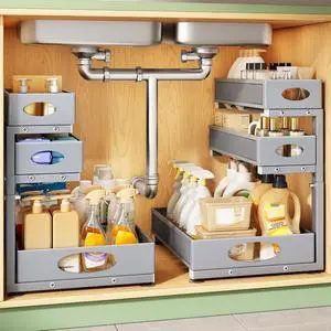 Kitstorack Under Sink Organizer 3-Tier Slide Out Drawer 2-Pack Grey | Height Adjustable, Metal Mesh Storage Rack, Pull out Cabinet Organizer Shelf for Bathroom Kitchen Pantry Home Organization Kitstorack Under Sink Organizer 3-Tier Slide Out Drawer 2-Pack Grey | Height Adjustable, Metal Mesh Storage Rack, Pull out Cabinet Organizer Shelf for Bathroom Kitchen Pantry Home Organization