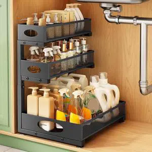 Kitstorack Under Sink Organizer 3-Tier Slide Out Drawer 1-Pack Black | Height Adjustable, Metal Mesh Storage Rack, Pull out Cabinet Organizer Shelf for Bathroom Kitchen Pantry Home Organization Kitstorack Under Sink Organizer 3-Tier Slide Out Drawer 1-Pack Black | Height Adjustable, Metal Mesh Storage Rack, Pull out Cabinet Organizer Shelf for Bathroom Kitchen Pantry Home Organization