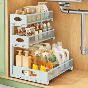 Kitstorack Under Sink Organizer 3-Tier Slide Out Drawer 1-Pack LightBlue | Height Adjustable, Metal Mesh Storage Rack, Pull out Cabinet Organizer Shelf for Bathroom Kitchen Pantry Home Organization Kitstorack Under Sink Organizer 3-Tier Slide Out Drawer 1-Pack LightBlue | Height Adjustable, Metal Mesh Storage Rack, Pull out Cabinet Organizer Shelf for Bathroom Kitchen Pantry Home Organization