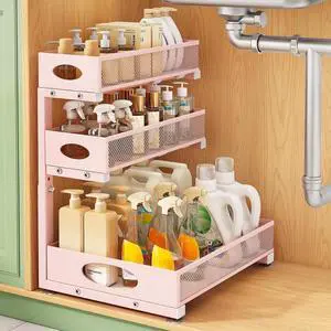 Kitstorack Under Sink Organizer 3-Tier Slide Out Drawer 1-Pack Pink | Height Adjustable, Metal Mesh Storage Rack, Pull out Cabinet Organizer Shelf for Bathroom Kitchen Pantry Home Organization Kitstorack Under Sink Organizer 3-Tier Slide Out Drawer 1-Pack Pink | Height Adjustable, Metal Mesh Storage Rack, Pull out Cabinet Organizer Shelf for Bathroom Kitchen Pantry Home Organization