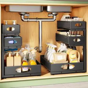 Kitstorack Under Sink Organizer 3-Tier Slide Out Drawer 2-Pack Black | Height Adjustable, Metal Mesh Storage Rack, Pull out Cabinet Organizer Shelf for Bathroom Kitchen Pantry Home Organization Kitstorack Under Sink Organizer 3-Tier Slide Out Drawer 2-Pack Black | Height Adjustable, Metal Mesh Storage Rack, Pull out Cabinet Organizer Shelf for Bathroom Kitchen Pantry Home Organization