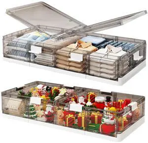 Kitstorack Plastic Under Bed Storage Containers,2 Pack Underbed Storage with Wheels,Foldable and Stackable Under Bed Organizer,Moisture and Dust-proof Storage Boxes for Clothes Shoes,13.6 Gal Kitstorack Plastic Under Bed Storage Containers,2 Pack Underbed Storage with Wheels,Foldable and Stackable Under Bed Organizer,Moisture and Dust-proof Storage Boxes for Clothes Shoes,13.6 Gal