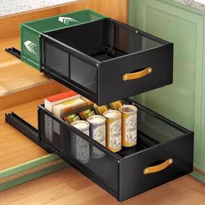 Pull out Cabinet Organizer, 2-Pack Expandable Depth(15.7"-21.7") with Raising Pad for Framed Cabinets, Heavy Duty Slide out Drawers,Roll Out Shelves for Kitchen, Pantry Organizers and Storage(Black) Pull out Cabinet Organizer, 2-Pack Expandable Depth(15.7"-21.7") with Raising Pad for Framed Cabinets, Heavy Duty Slide out Drawers,Roll Out Shelves for Kitchen, Pantry Organizers and Storage(Black)
