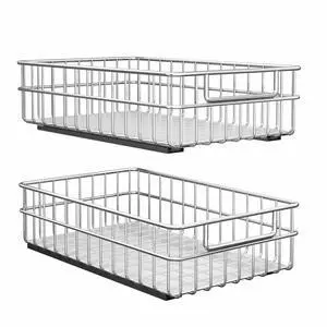 Pull out Cabinet Organizer, Stainless Steel 2-Pack Slide out Drawer with Silent Full-Extension Slides, Adhesive Roll out Can Spice Storage Basket Shelf Rack for Pantry, Kitchen, Bathroom, Home Closet Pull out Cabinet Organizer, Stainless Steel 2-Pack Slide out Drawer with Silent Full-Extension Slides, Adhesive Roll out Can Spice Storage Basket Shelf Rack for Pantry, Kitchen, Bathroom, Home Closet