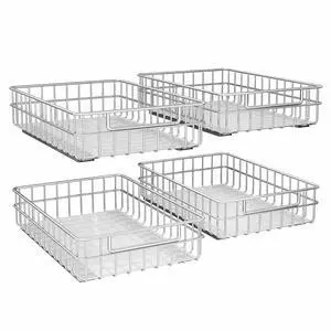 Pull out Cabinet Organizer, Stainless Steel 4-Pack (13.8"W x 21"D) Full-Extension Slide out Drawer, Adhesive Roll out Can Spice Storage Basket Shelf Rack for Pantry, Kitchen, Bathroom, Home Closet Pull out Cabinet Organizer, Stainless Steel 4-Pack (13.8"W x 21"D) Full-Extension Slide out Drawer, Adhesive Roll out Can Spice Storage Basket Shelf Rack for Pantry, Kitchen, Bathroom, Home Closet