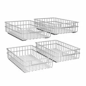 Pull out Cabinet Organizer, Stainless Steel 4-Pack (11.8"W x 21"D) Full-Extension Slide out Drawer, Adhesive Roll out Can Spice Storage Basket Shelf Rack for Pantry, Kitchen, Bathroom, Home Closet Pull out Cabinet Organizer, Stainless Steel 4-Pack (11.8"W x 21"D) Full-Extension Slide out Drawer, Adhesive Roll out Can Spice Storage Basket Shelf Rack for Pantry, Kitchen, Bathroom, Home Closet