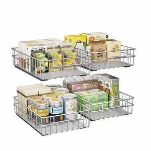 Pull out Cabinet Organizer, Stainless Steel 4-Pack Slide out Drawer with Silent Full-Extension Slides, Adhesive Roll out Can Spice Storage Basket Shelf Rack for Pantry, Kitchen, Bathroom, Home Closet Pull out Cabinet Organizer, Stainless Steel 4-Pack Slide out Drawer with Silent Full-Extension Slides, Adhesive Roll out Can Spice Storage Basket Shelf Rack for Pantry, Kitchen, Bathroom, Home Closet