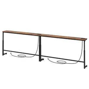 Kitstorack 94.5" Behind Couch Table, Height Adjustable Narrow Console | 24.3"-32.5" range, split for separate walls, 2 outlets, anti-scratch feet, rustic brown, ideal narrow sofa table Kitstorack 94.5" Behind Couch Table, Height Adjustable Narrow Console | 24.3"-32.5" range, split for separate walls, 2 outlets, anti-scratch feet, rustic brown, ideal narrow sofa table
