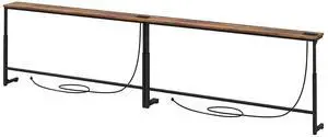 Kitstorack 102.3" Behind Couch Table, Height Adjustable Narrow Console | 24.3"-32.5" range, split for separate walls, 2 outlets, anti-scratch feet, rustic brown, ideal narrow sofa table Kitstorack 102.3" Behind Couch Table, Height Adjustable Narrow Console | 24.3"-32.5" range, split for separate walls, 2 outlets, anti-scratch feet, rustic brown, ideal narrow sofa table