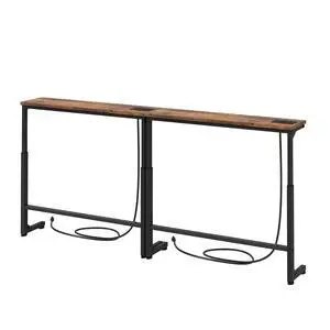 Kitstorack 70.8" Behind Couch Table, Height Adjustable Narrow Console | 24.3"-32.5" range, split for separate walls, 2 outlets, anti-scratch feet, rustic brown, ideal narrow sofa table Kitstorack 70.8" Behind Couch Table, Height Adjustable Narrow Console | 24.3"-32.5" range, split for separate walls, 2 outlets, anti-scratch feet, rustic brown, ideal narrow sofa table