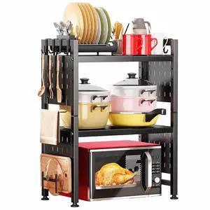 Microwave Stand, 3-Tier Expandable(17.4"- 27.4") Heavy Duty Adjustable Shelf Microwave Oven Rack, Kitchen Countertop Organizer and Storage with 9 Hooks & Cutting Board Holder, Holds up 180 lbs, Black Microwave Stand, 3-Tier Expandable(17.4"- 27.4") Heavy Duty Adjustable Shelf Microwave Oven Rack, Kitchen Countertop Organizer and Storage with 9 Hooks & Cutting Board Holder, Holds up 180 lbs, Black