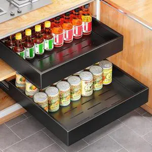 2Pack Pull out Cabinet Organizer, 21"Deep, 20"Wide Full-extension Heavy Duty Slide out Drawers Fixed with Adhesive Nano, Roll Out Shelves Sliding Cabinet for Kitchen,Bathroom,Pantry,Under Sink(Black) 2Pack Pull out Cabinet Organizer, 21"Deep, 20"Wide Full-extension Heavy Duty Slide out Drawers Fixed with Adhesive Nano, Roll Out Shelves Sliding Cabinet for Kitchen,Bathroom,Pantry,Under Sink(Black)