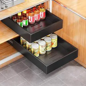 2Pack Pull out Cabinet Organizer, 21"Deep, Heavy Duty Full-extension Slide out Drawers for Kitchen Cabinet, Roll out Shelf Storage with Nano Adhesive for Pots,12"W x 21"D x 3.1"H, Black 2Pack Pull out Cabinet Organizer, 21"Deep, Heavy Duty Full-extension Slide out Drawers for Kitchen Cabinet, Roll out Shelf Storage with Nano Adhesive for Pots,12"W x 21"D x 3.1"H, Black