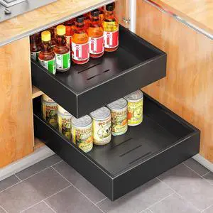 Pull out Cabinet Organizer, 21"Deep, 11.8"Wide Full-Extension Heavy Duty Slide out Drawers with Nano Adhesive, Roll Out Shelves Sliding Cabinet for Kitchen, Bathroom, Pantry,Under Sink Storage(Black) Pull out Cabinet Organizer, 21"Deep, 11.8"Wide Full-Extension Heavy Duty Slide out Drawers with Nano Adhesive, Roll Out Shelves Sliding Cabinet for Kitchen, Bathroom, Pantry,Under Sink Storage(Black)