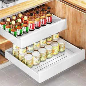 Pull Out Cabinet Organizer with Nano Adhesive, Heavy Duty Full-Extension Slide-Out Drawer for Kitchen Cabinet Organizers and Storage, No Drill Roll out Pantry Shelf, 18.5"W x 16.9"D x 3.1"H , White Pull Out Cabinet Organizer with Nano Adhesive, Heavy Duty Full-Extension Slide-Out Drawer for Kitchen Cabinet Organizers and Storage, No Drill Roll out Pantry Shelf, 18.5"W x 16.9"D x 3.1"H , White