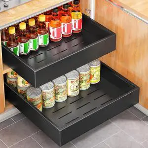 Pull out Cabinet Organizer, 21"Deep, 16.9"Wide Heavy Duty Full-Extension Slide out Drawers with Nano Adhesive, Roll Out Shelves Sliding Cabinet for Kitchen, Bathroom, Pantry,under sink Storage(Black) Pull out Cabinet Organizer, 21"Deep, 16.9"Wide Heavy Duty Full-Extension Slide out Drawers with Nano Adhesive, Roll Out Shelves Sliding Cabinet for Kitchen, Bathroom, Pantry,under sink Storage(Black)