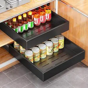 2Pack Pull out Cabinet Organizer, 21"Deep, Heavy Duty Full-extension Slide out Drawers for Kitchen Cabinet, Roll out Shelf Storage with Nano Adhesive for Pots,17"W x 21"D x 3.1"H, Black 2Pack Pull out Cabinet Organizer, 21"Deep, Heavy Duty Full-extension Slide out Drawers for Kitchen Cabinet, Roll out Shelf Storage with Nano Adhesive for Pots,17"W x 21"D x 3.1"H, Black