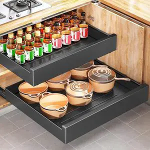 Pull Out Cabinet Organizer with Nano Adhesive, Heavy Duty Full-Extension Slide-Out Drawer for Kitchen Cabinet Organizers and Storage, No Drill Roll out Pantry Shelf, 22.4"W x 16.9"D x 3.1"H , Black Pull Out Cabinet Organizer with Nano Adhesive, Heavy Duty Full-Extension Slide-Out Drawer for Kitchen Cabinet Organizers and Storage, No Drill Roll out Pantry Shelf, 22.4"W x 16.9"D x 3.1"H , Black