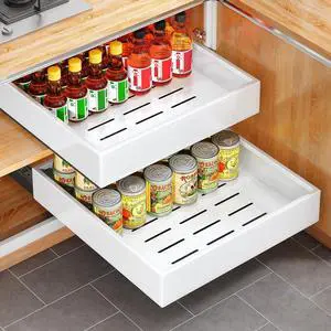 2Pack Pull out Cabinet Organizer, 21"Deep, Heavy Duty Full-extension Slide out Drawers for Kitchen Cabinet, Roll out Shelf Storage with Nano Adhesive for Pots,17"W x 21"D x 3.1"H, White 2Pack Pull out Cabinet Organizer, 21"Deep, Heavy Duty Full-extension Slide out Drawers for Kitchen Cabinet, Roll out Shelf Storage with Nano Adhesive for Pots,17"W x 21"D x 3.1"H, White