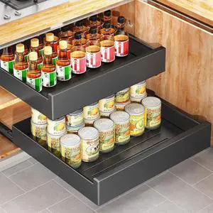 Pull Out Cabinet Organizer with Nano Adhesive, Heavy Duty Full-Extension Slide-Out Drawer for Kitchen Cabinet Organizers and Storage, No Drill Roll out Pantry Shelf, 18.5"W x 16.9"D x 3.1"H , Black Pull Out Cabinet Organizer with Nano Adhesive, Heavy Duty Full-Extension Slide-Out Drawer for Kitchen Cabinet Organizers and Storage, No Drill Roll out Pantry Shelf, 18.5"W x 16.9"D x 3.1"H , Black